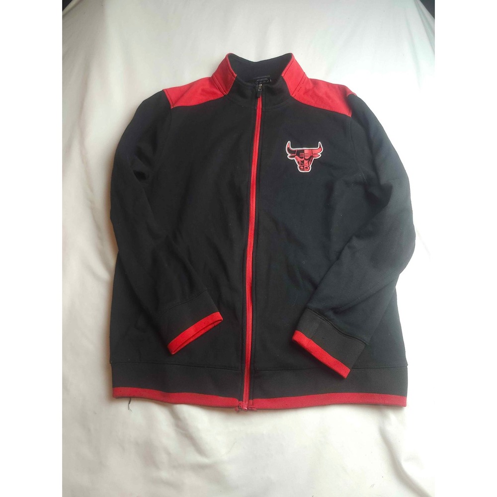 NBA Chicago Bulls Full Zip Track Jacket Black Red Graphic Mens Large